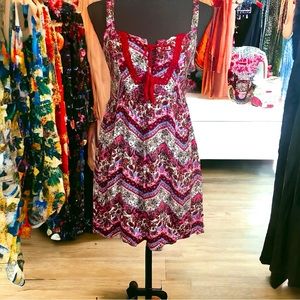 NoBo Front Laced Boho Crochet Embellished Elastic Waist Sundress Size Medium